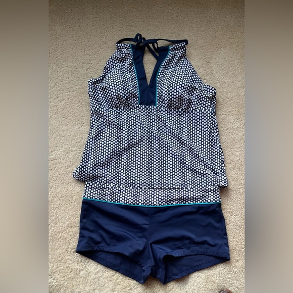 South Point 2-Piece Blue & White Tankini Swim Suit - L? (no size tag) - VGUC - Picture 1 of 11